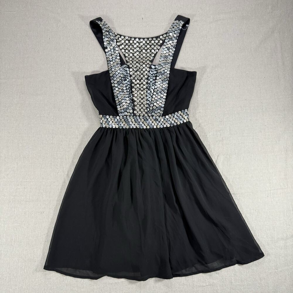 QUINN Black Beaded Sequin Cocktail Party Dress Women's Small Sleeveless Mini